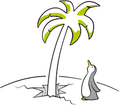 Logo Südpol Verlag: Pinguin mit Palme