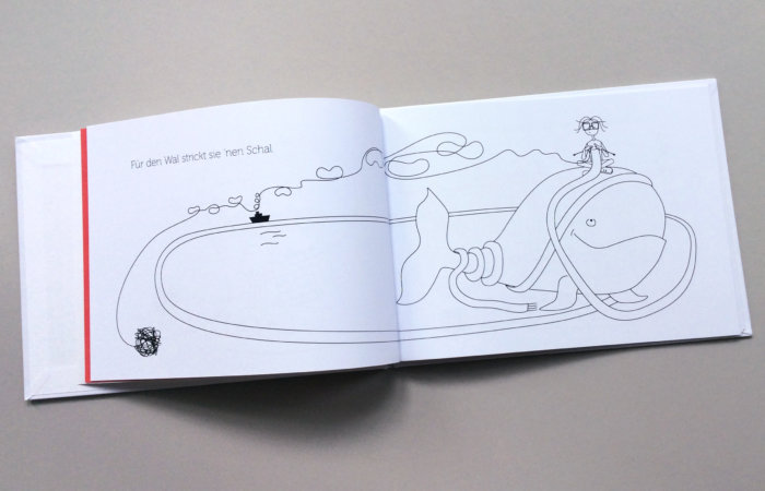 Doppelseite aus dem Bilderbuch von Silke Antelmann: Für den Wal 'nen Schal